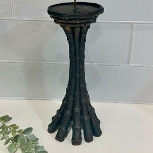 Vintage Bamboo Style Pillar Candle Holder Stand  Cute Decorate About 10” Tall